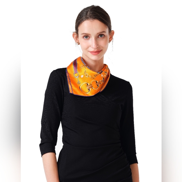 Silk Hair Bandana, Elegant Neck Scarf Mulberry Silk Scarf Small Square 21"x21" - Picture 4 of 6